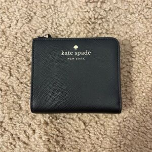 kate spade Black Zip-Around Compact Wallet with Gold Logo